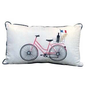 French Country Embroidery Bicycle White Decor Pillow Lumbar Throw‎ Cushion 20x12